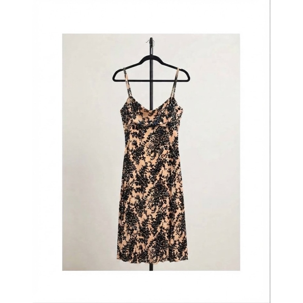 Velvet Burnout Floral Cowl Neck Midi Slip Dress Brown Black Earthy Forest Fairy